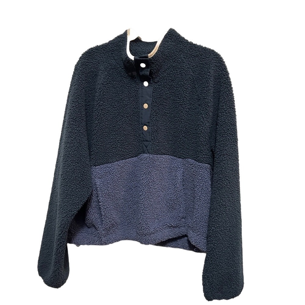 Old Navy Womens Large Tall Blue Sherpa Fleece Pullover Sweatshirt 1/4 Snap Plush